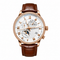 New Men Fashion Watch Brown & Black Leather Quartz Waterproof