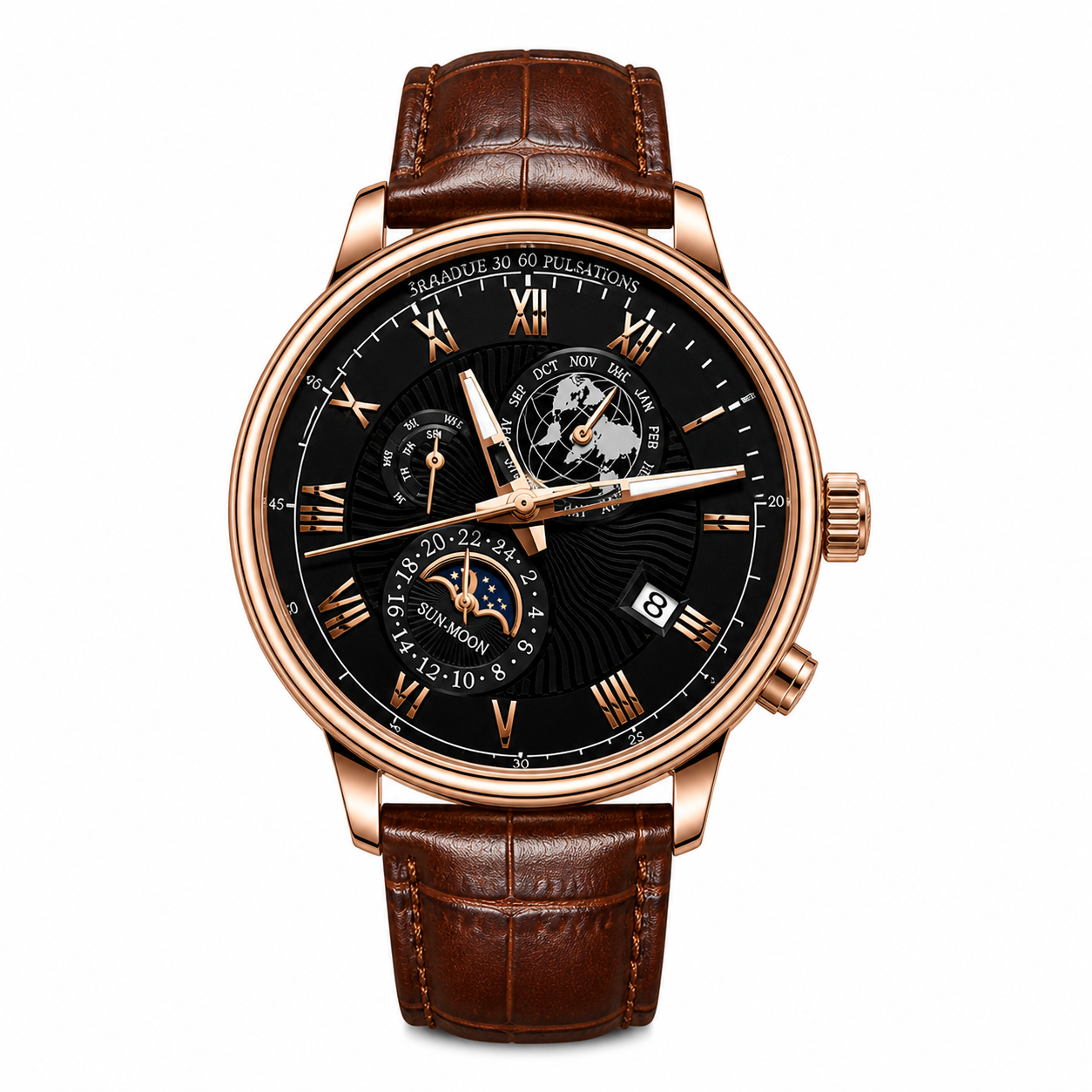 New Men Fashion Watch Brown & Black Leather Quartz Waterproof