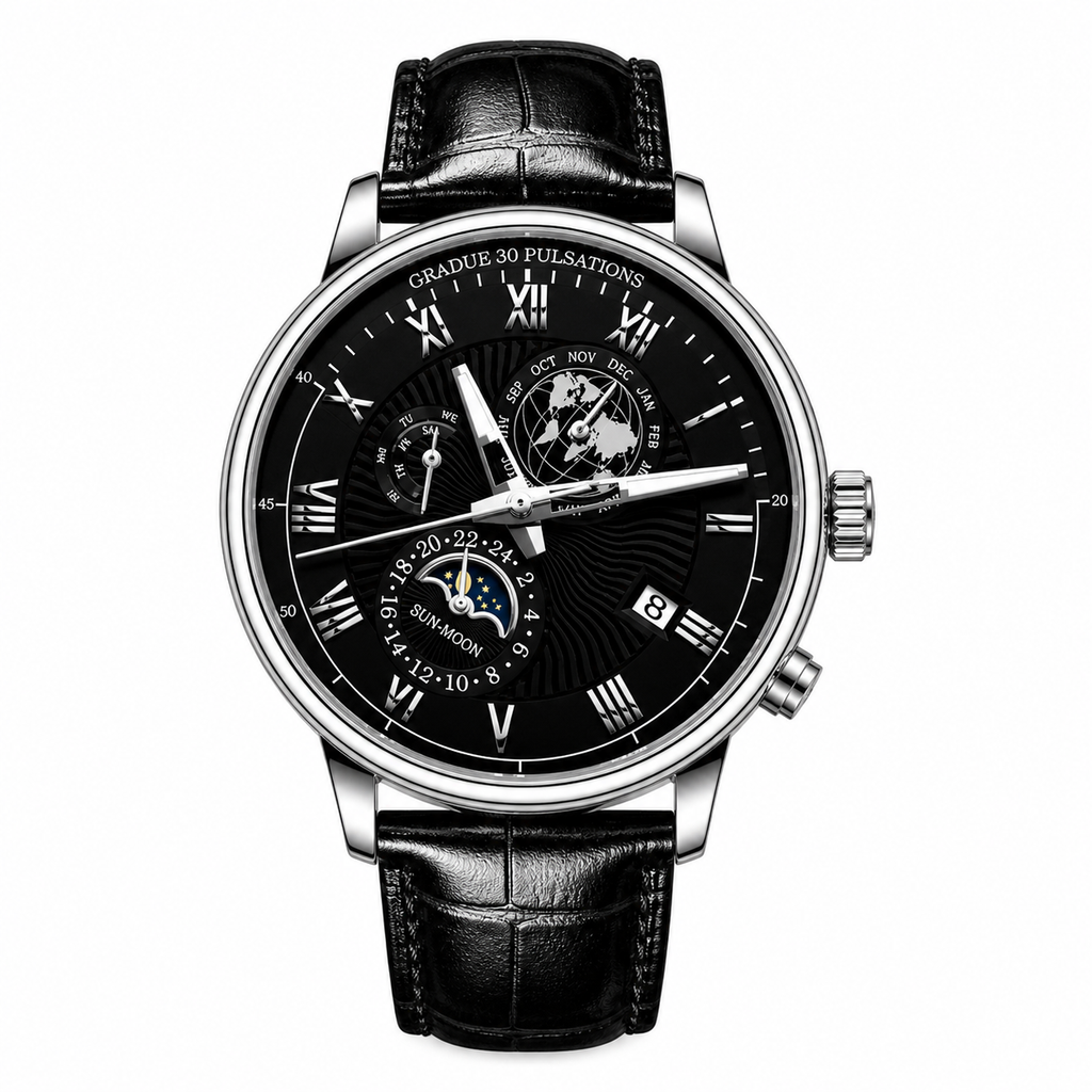 New Men Fashion Watch Brown & Black Leather Quartz Waterproof