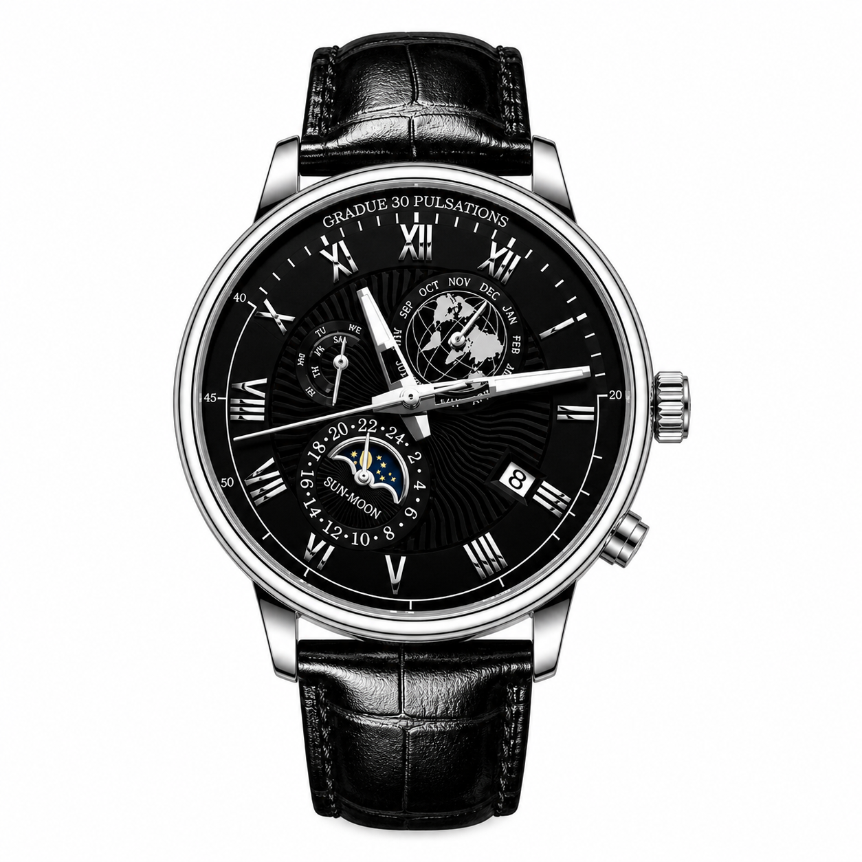 New Men Fashion Watch Brown & Black Leather Quartz Waterproof