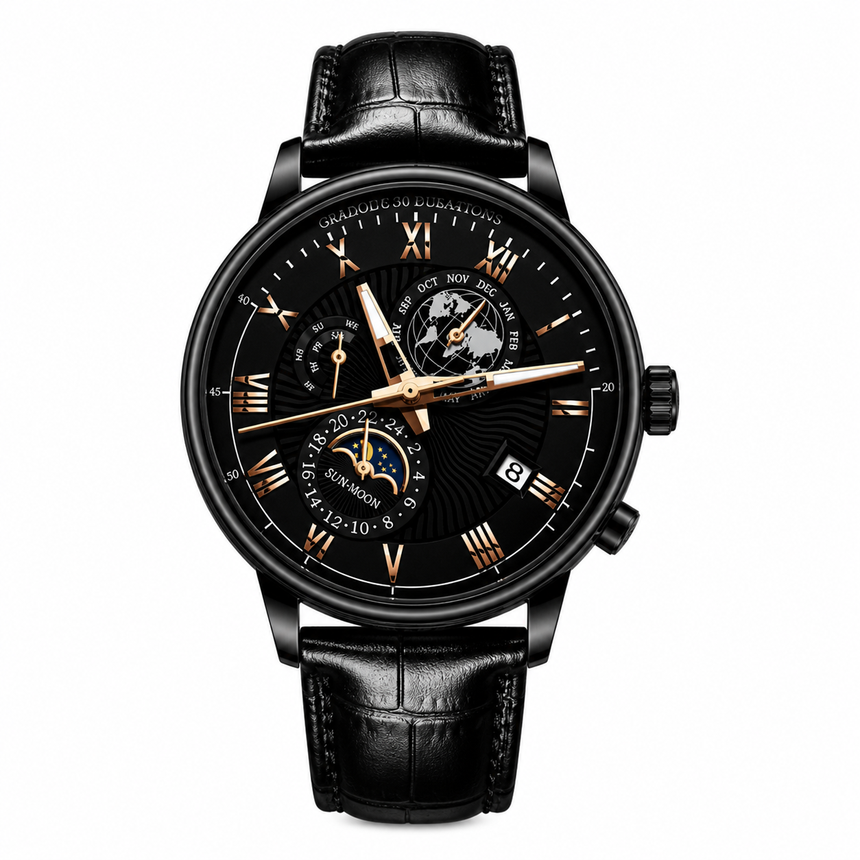 New Men Fashion Watch Brown & Black Leather Quartz Waterproof