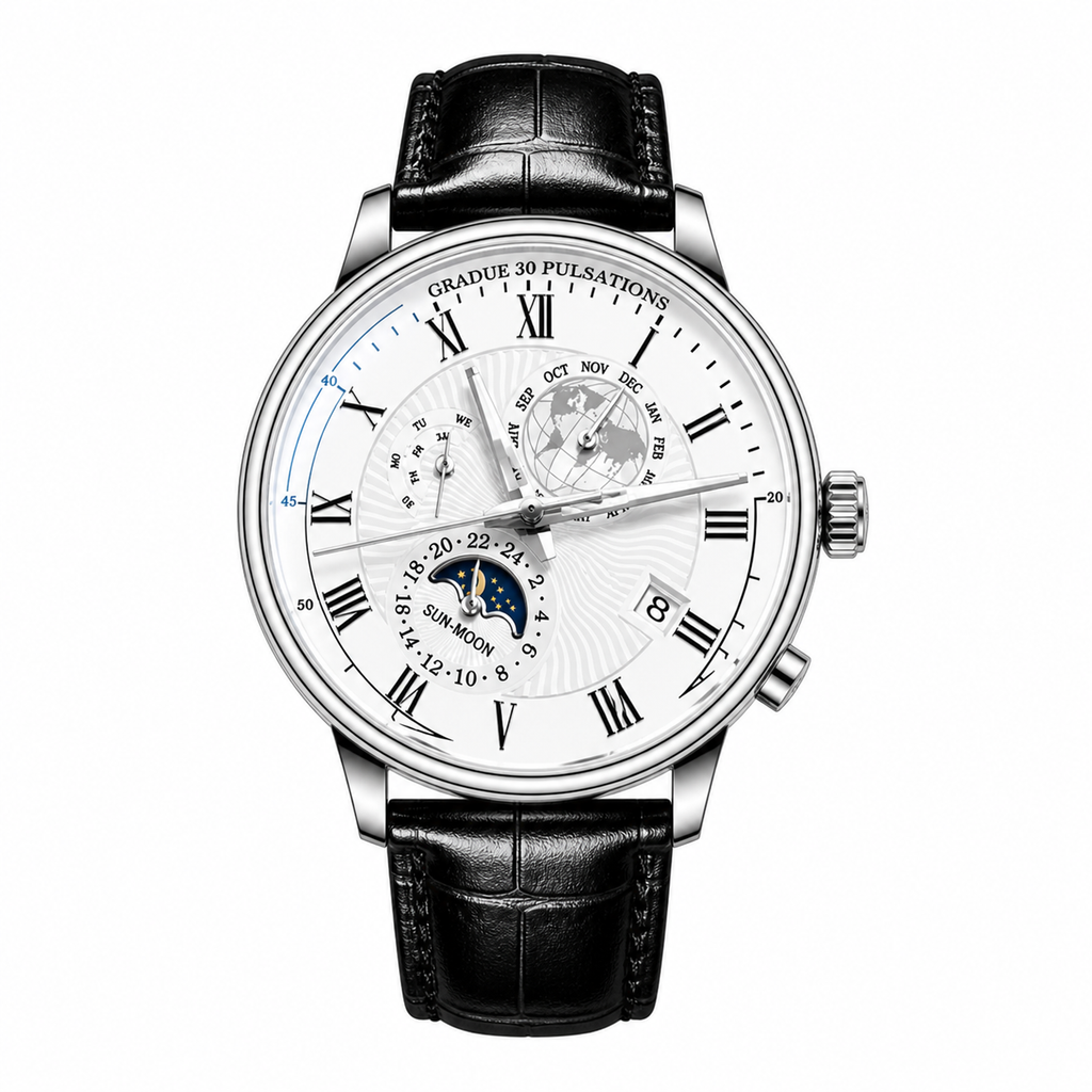 New Men Fashion Watch Brown & Black Leather Quartz Waterproof